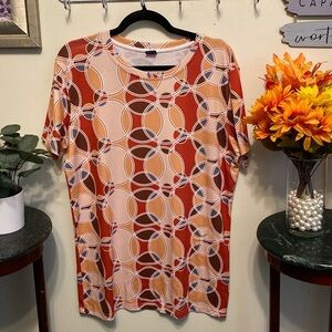 Funny World Pullover Tunic Sz Large. Retro Circles on Fall Colors. Very Pretty.